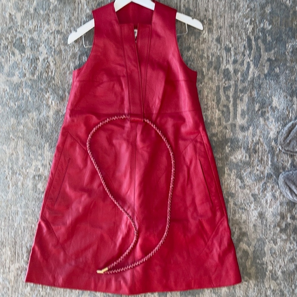 Hermès leather red midi dress new